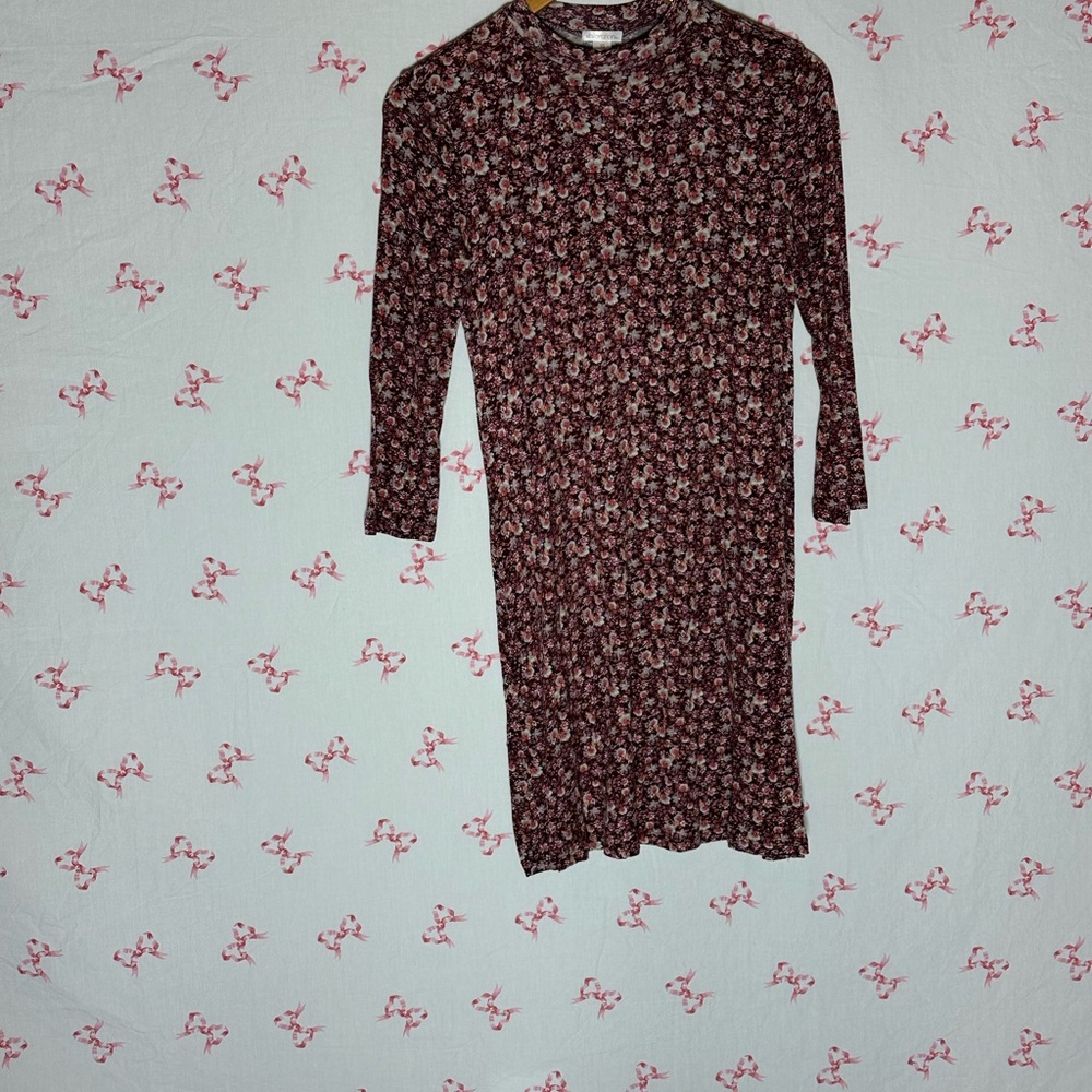 Xhilaration Burgundy Floral Long Sleeve Dress
